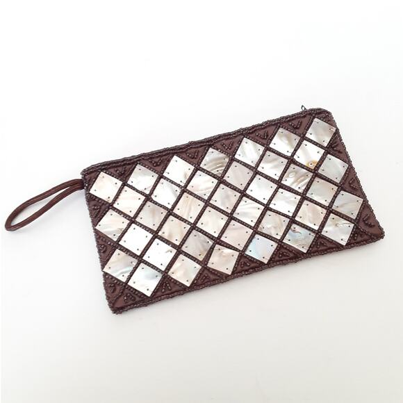 Mad Bags Mad Designs Sea Shell Beaded Clutch Coin Purse Mother of Pearl Pouch - Picture 2 of 7